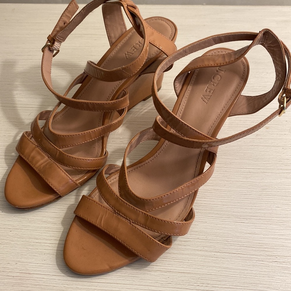 JCREW Nude Tan Wedge Sandal Patent Leather 7